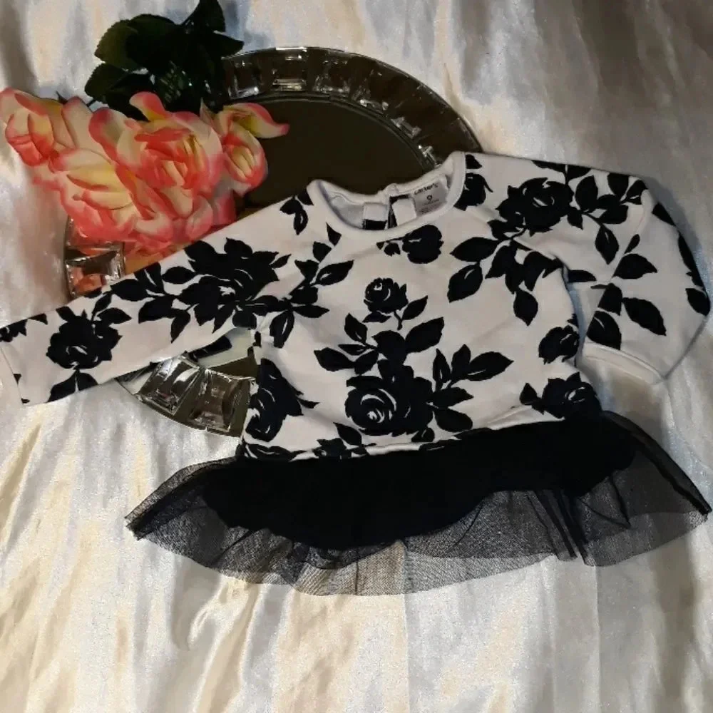 Carters Black and White Rose Sweater w/ Tu…